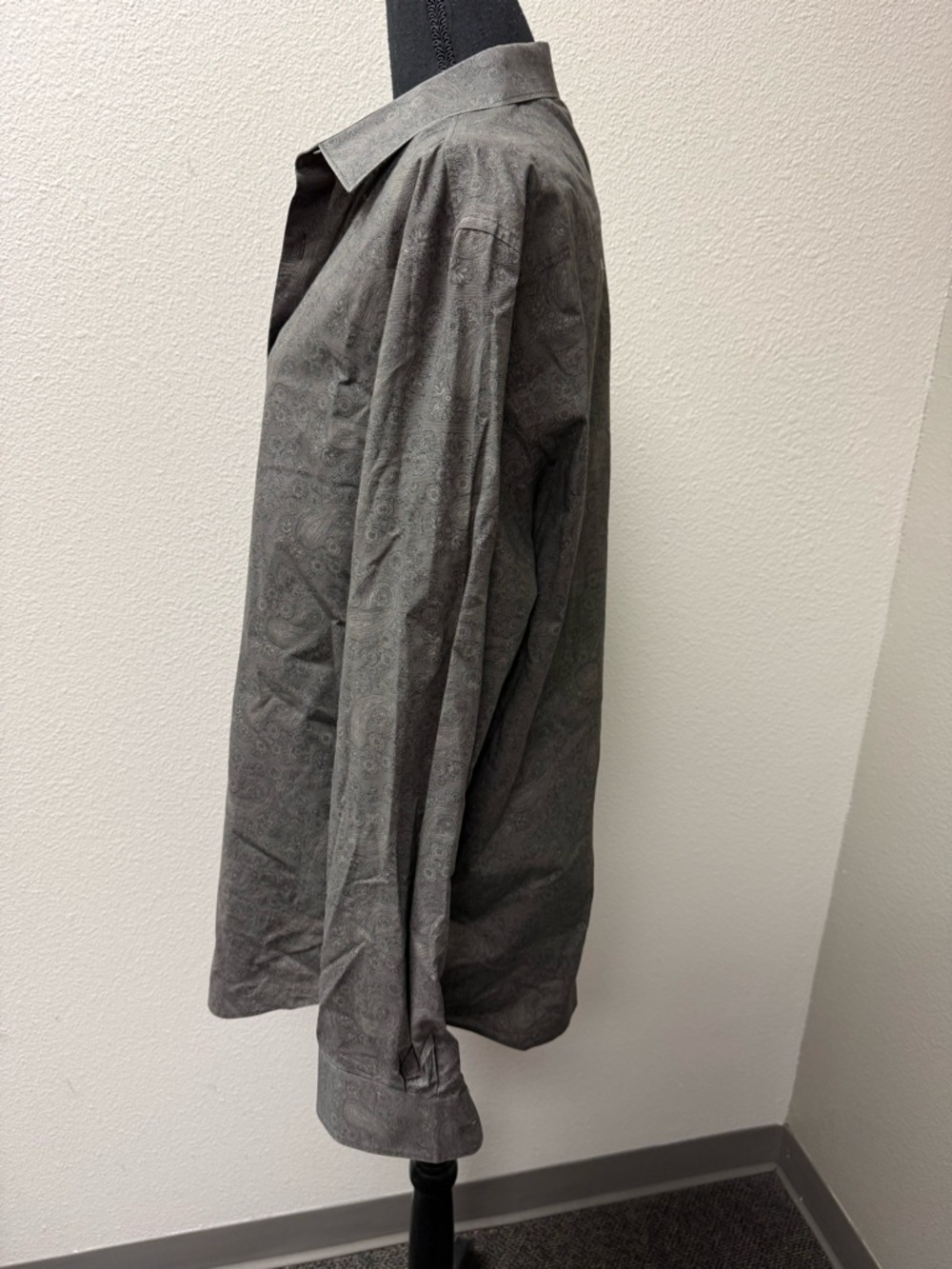 Perry Ellis Gray Paisley Button Up Shirt XL Cotton Long Sleeve Dress Top - Picture 4 of 10